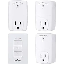 BN-LINK Mini Wireless Remote Control Outlet Switch Power Plug in for Household Appliances, Wireless Remote Light Switch, LED Light Bulbs, White (2 Remotes + 5 Outlets) 1250W/10A