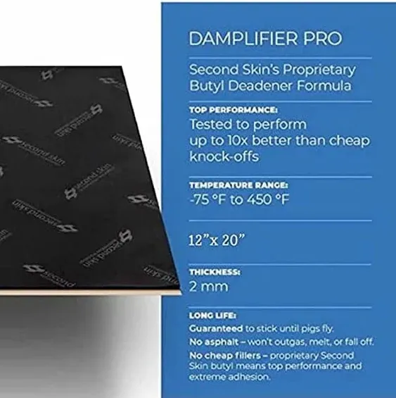 Second Skin Damplifier Pro Premium Car Sound Deadening Material (2Mm) – Butyl Ru