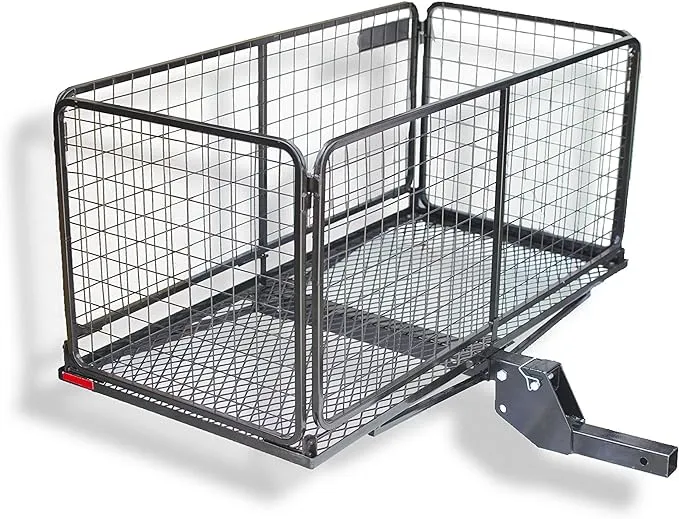 Cargo Carrier Hitch Basket, 14 cu ft, Durable / Reliable, 4" Raised Shank, One-Piece Welded Galvanized Frames, Folds Flat, and Up to the Back of the Vehicle