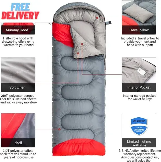 Sleeping Bag with Pillow - 4 Season Backpacking Sleeping Bag Lightweight Waterpr