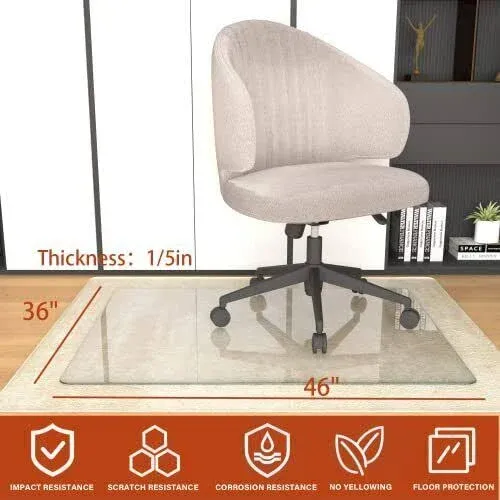 Glass Chair Mat, 36" X 46" Tempered Glass Office Chair Mat For 36"x