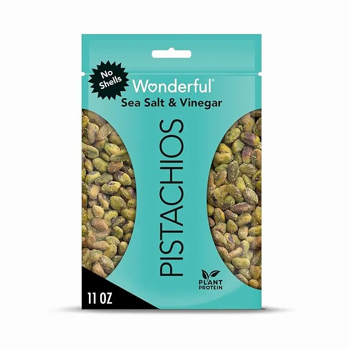 Wonderful Pistachios, No Shells, Sea Salt & Vinegar Nuts, 11oz Resealable Bag