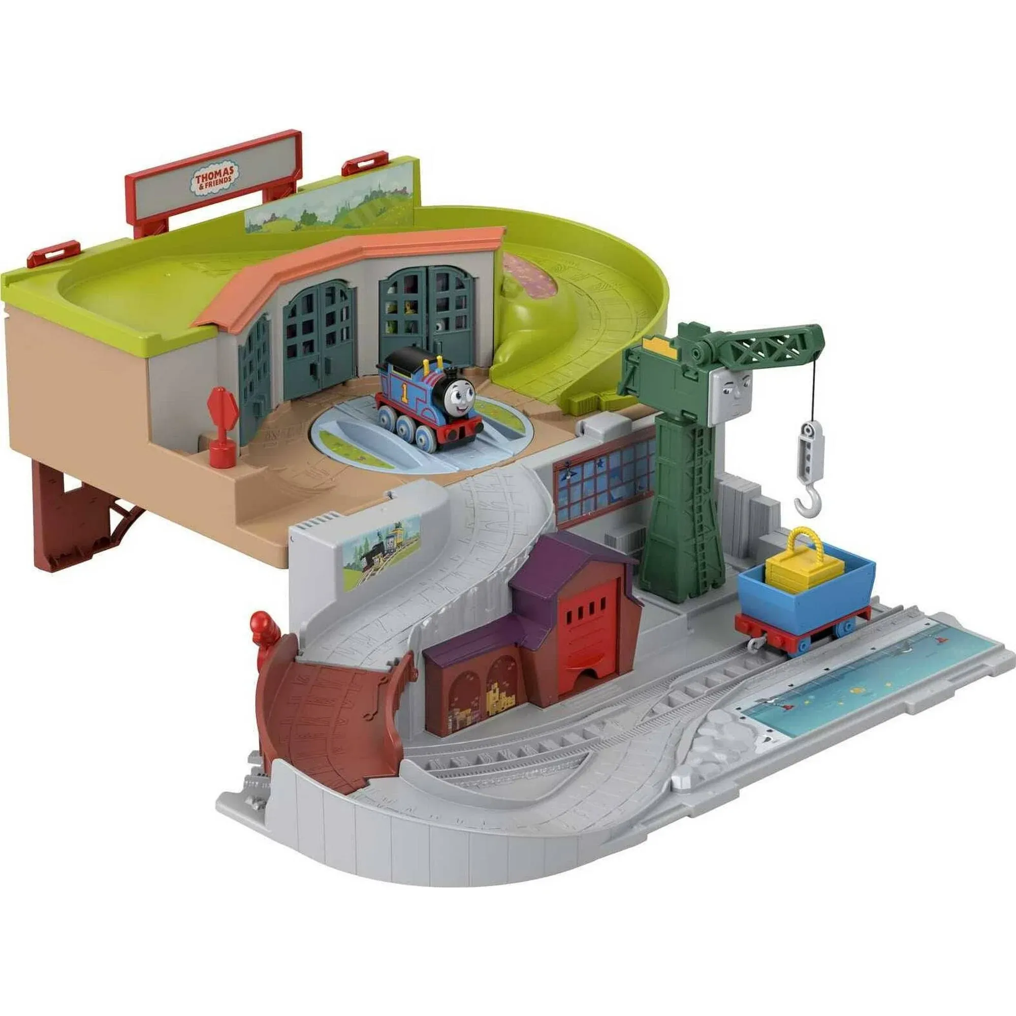 Thomas & Friends Sodor Take-Along Playset with Diecast Thomas Engine & Cranky The Crane