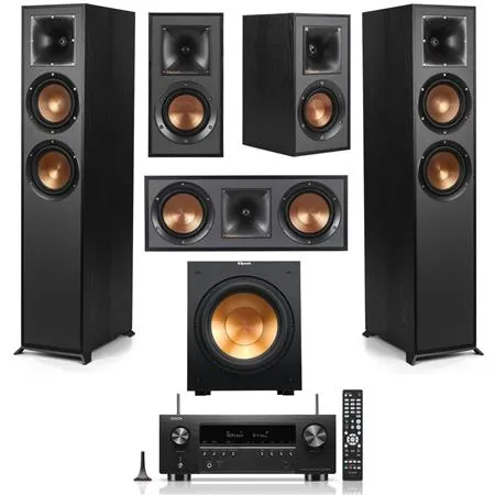 Klipsch Reference 5.1 Home Theater System with 2x R-620F Floorstanding Speaker, R-12SW Subwoofer, R-52C Center Channel Speaker, R-41M Bookshelf Speaker and TX-NR696 7.2-Channel A/V Receiver, Black