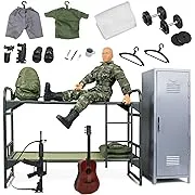 Click N' Play Military Camp Bunk House Life, Military 12” Action Figure Play Set with Accessories Including Army Gear, Bunk Beds, Locker, Army Playset for Boys 3+,Brown