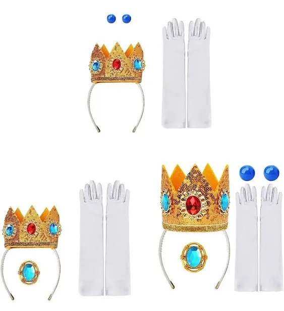 Girls Princess Costume Accessories Crown Earrings Gloves Halloween Dress Up Birthday Party Supplies