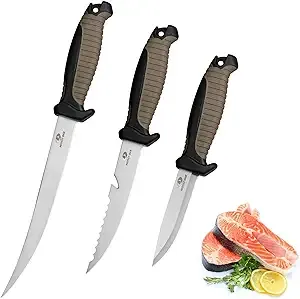 Mossy Oak 3-Piece Fishing Fillet Knife Set with Protective Sheath Stainless S...