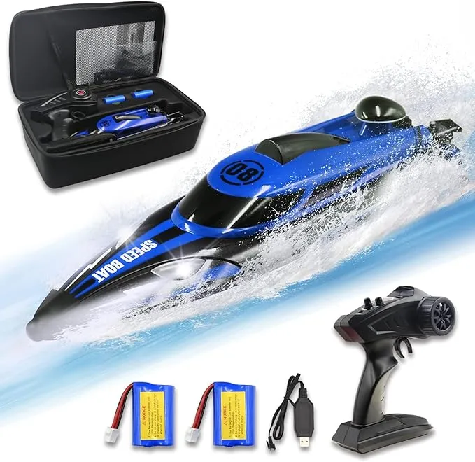 RC Speed Boat for Kids - 20+ MPH Fast Remote Control Boat for Pools Lakes with Portable Storage Pack, 4 Channel 2.4 GHZ and Rechargeable Battery, Summer Outdoor Water Toy Birthday Toys for Boys Teens