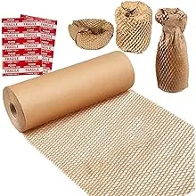 Honeycomb Packing Paper Wrap 15"x200' Sustainable Alternative to Bubble Cushioning Wrap for Moving/shipping/packing Roll with 20 Fragile Sticker Biodegradable & Fully Recylable