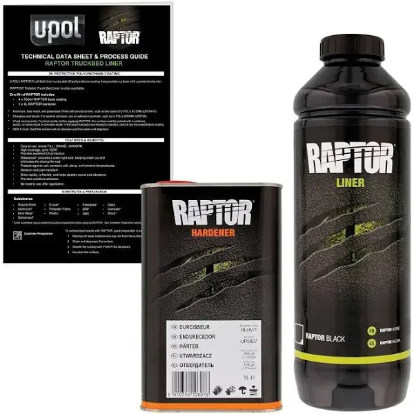 U-POL Raptor Black Urethane Spray-On Truck Bed Liner & Texture Coating, 1 Liter