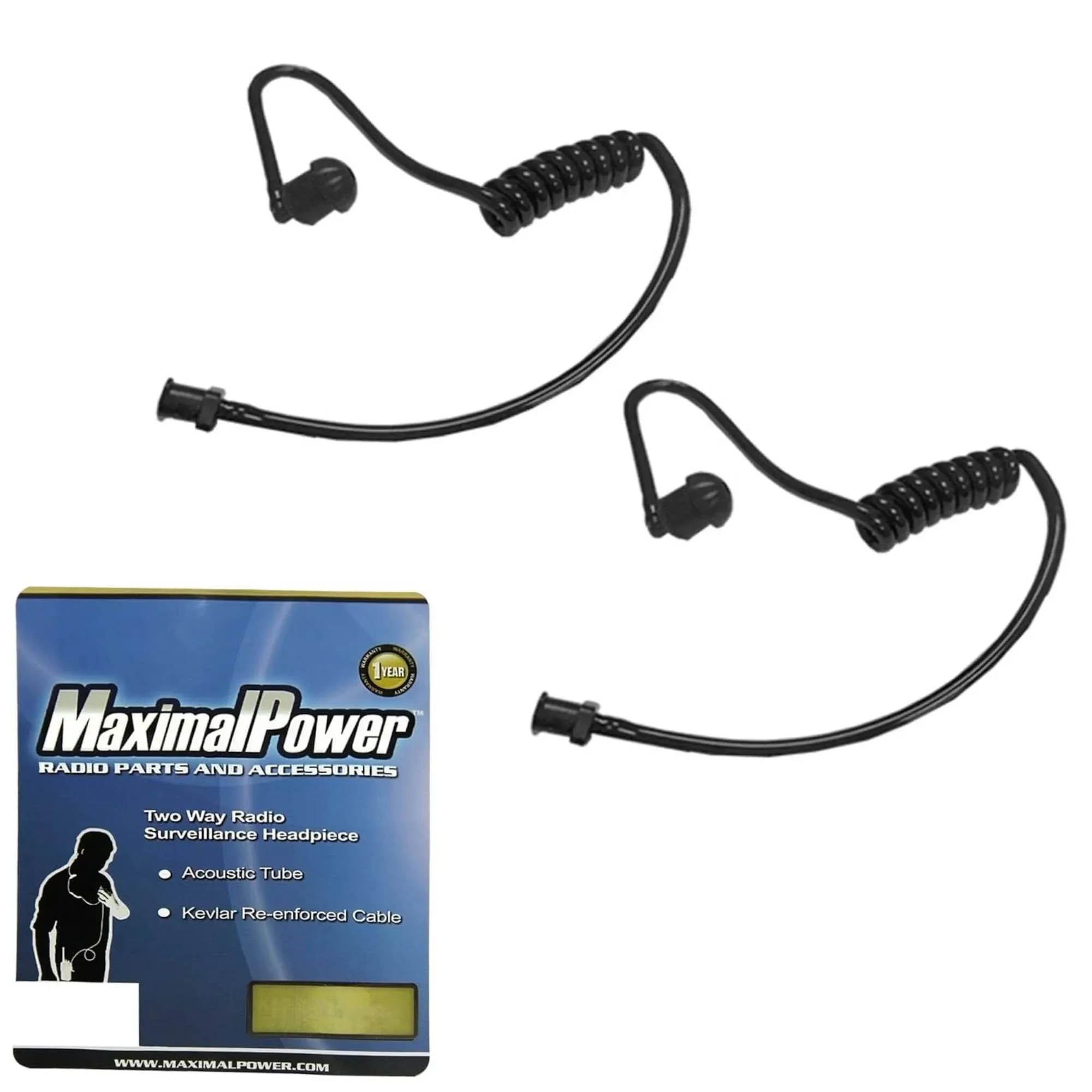 Pack of 2 FBI Style Black Twist On Replacement Acoustic Tube for Two-Way Radio Headsets by MaximalPower