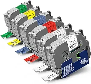 6-Pack Tze 24mm 0.94" Laminated White Tape Compatible for Brother Tze-151 Tze-251 Tze-451 Tze-551 Tze-651 Tze-751 P Touch Label Tape Tz 24mm 1" for PTD610BT PTD600 PTP710BT PTP750W PTP910BT