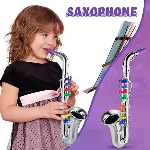 Set Of 3 Saxophone For Kids Musical Instruments Toy Silver