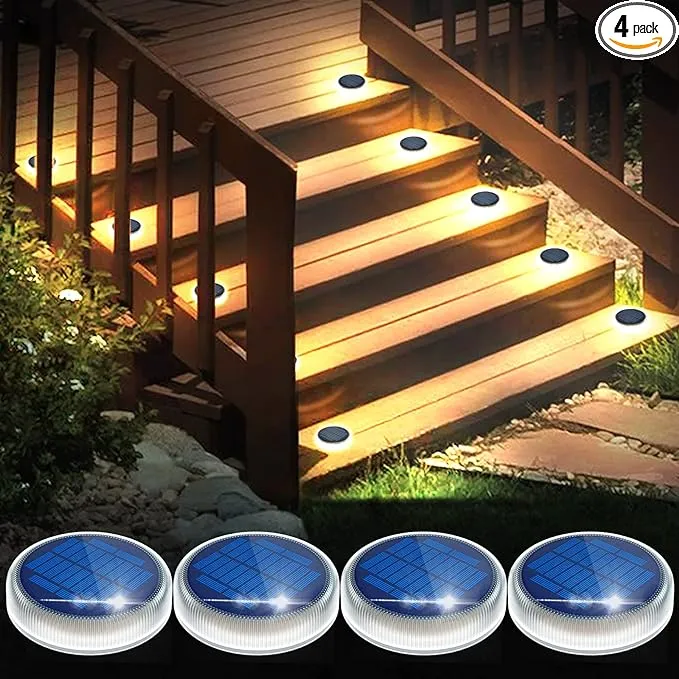 Solar Deck Lights Outdoor, Waterproof Solar Fence Lights, Stick on Solar Post Lights, Withstand 5 Tons Solar Step Lights for Stairs, Dock, Fence, Railing, Pathway, Yard, Driveway, Step (4 Pack)