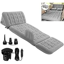 Inflatable Car Air Mattress Travel Bed - 6 in 1 Thickened Car Camping Mattress Sleeping Pad with Electric Air Pump & 2 Pillows for Home SUV Sedan Pickup Backseat Couch Tent - Grey