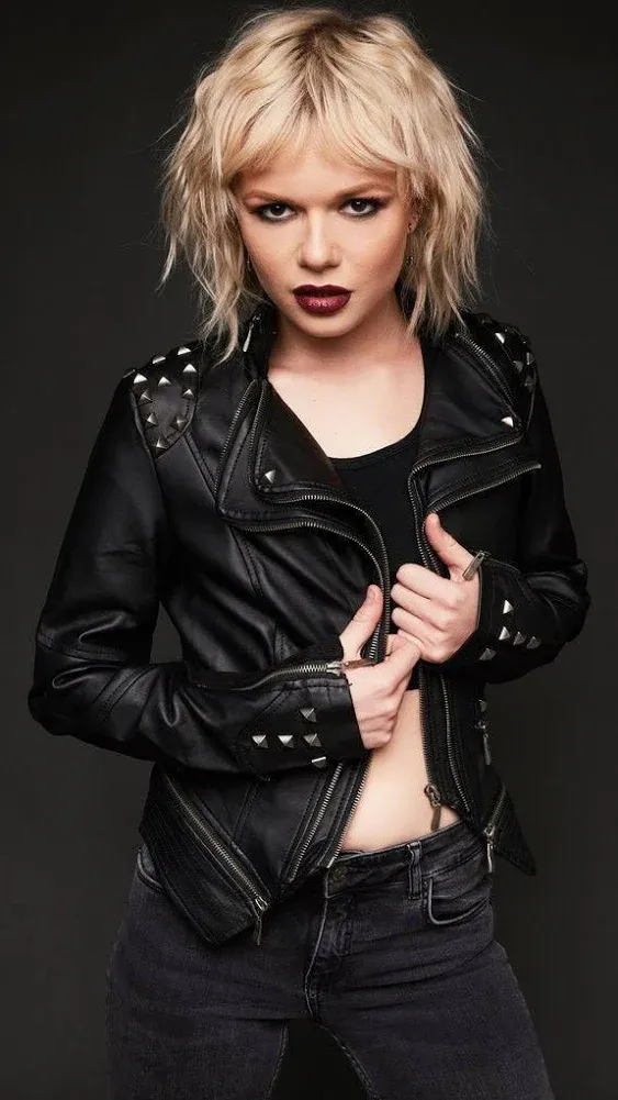 Pretty Attitude Women's Faux Leather Jacket Punk Studded Moto Jacket