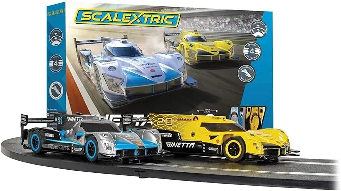 Scalextric Ginetta Racers 1:32 Analog Slot Car Race Track Set C1412T Yellow, Silver & Blue