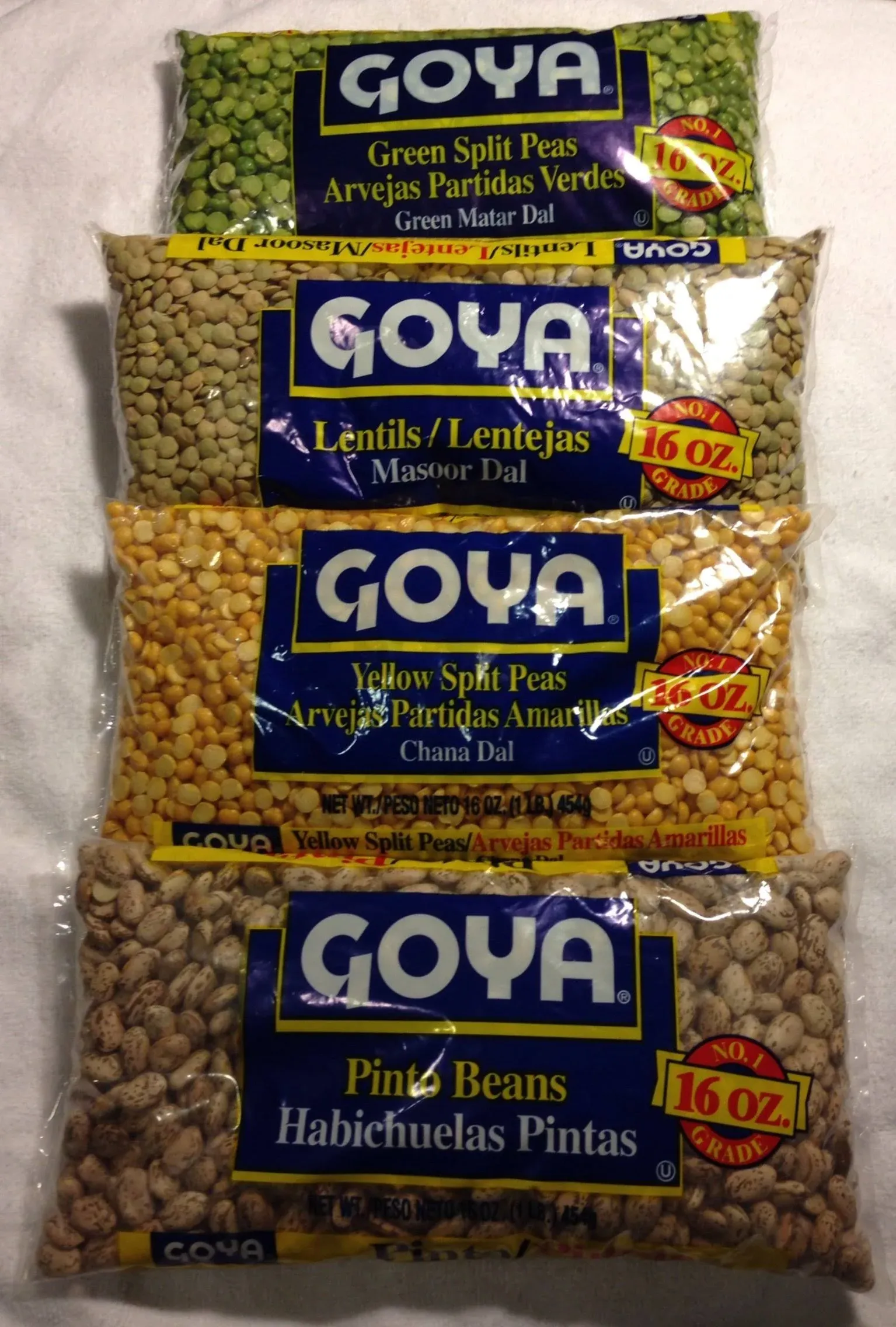 Goya Dried Lentils, Pinto Beans, Yellow Split Peas & Green Split Peas - Variety ...