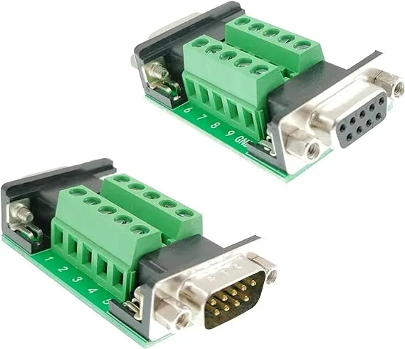 BUELEC DB9 Female and Male Connector in One Breakout Board,RS232/RS485/CAN/RS422 with DB9 Connector to Terminal Board Signal Module(2pcsDB9 Female/Male)