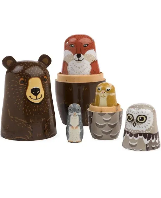 5-Piece Classic Woodland Nesting and Stacking Set, Includes Bear, Fox, Owl, Rabbit and Mouse