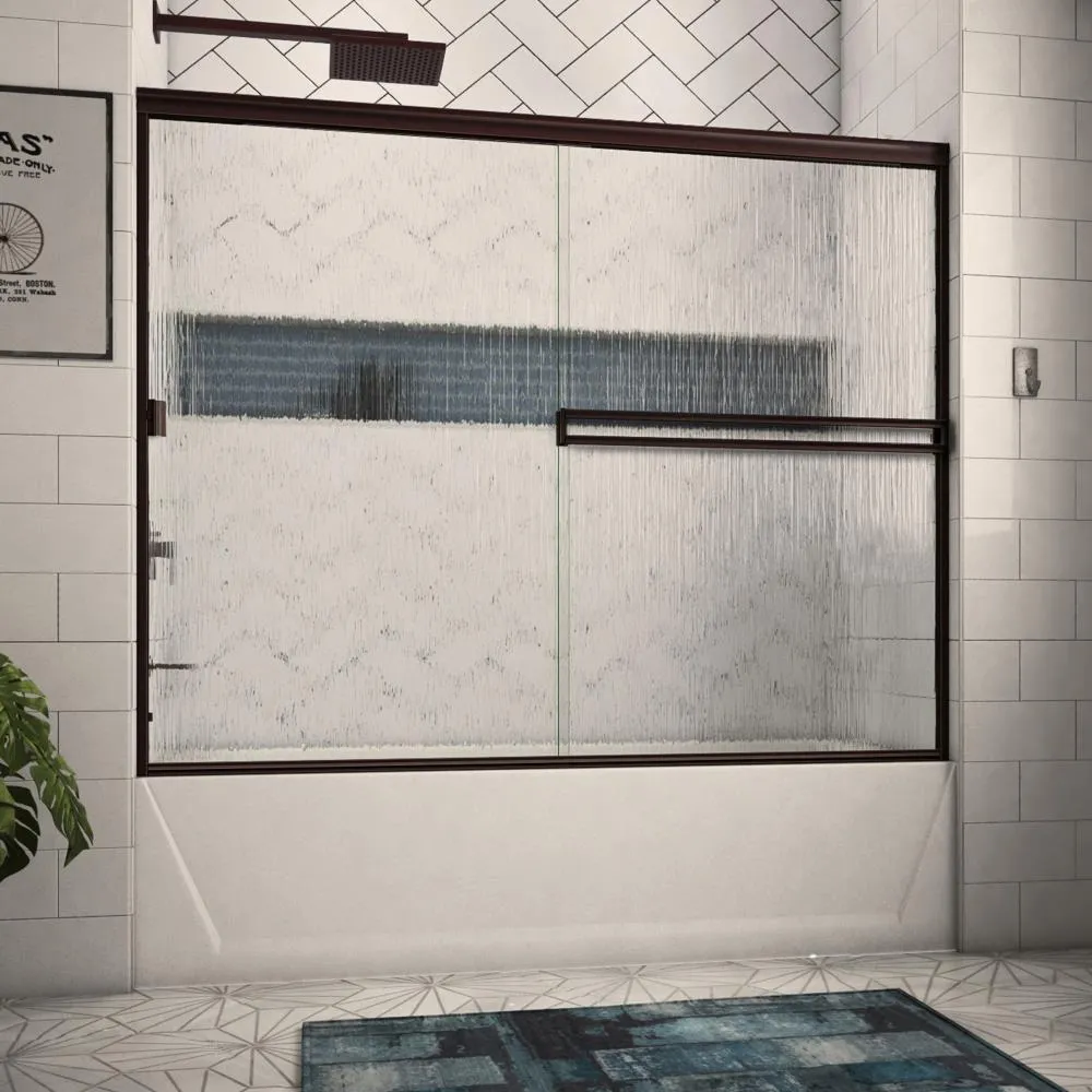 Arizona Shower Door Traditional Oil-Rubbed Bronze 56-in to 60-in x 57.375-in Semi-frameless Sliding Bathtub Door Stainless Steel | TE72X57ORRN