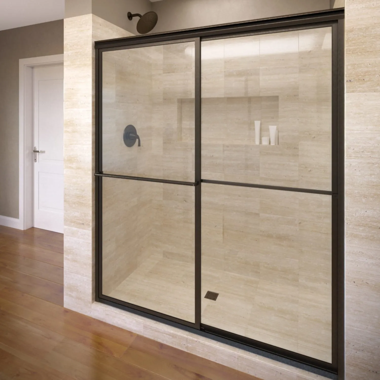 Arizona Shower Door Lite-Euro recessed Anodized Oil-Rubbed Bronze 56-in to 60-in W x 57.375-in H Semi-frameless Bypass Sliding Bathtub Door