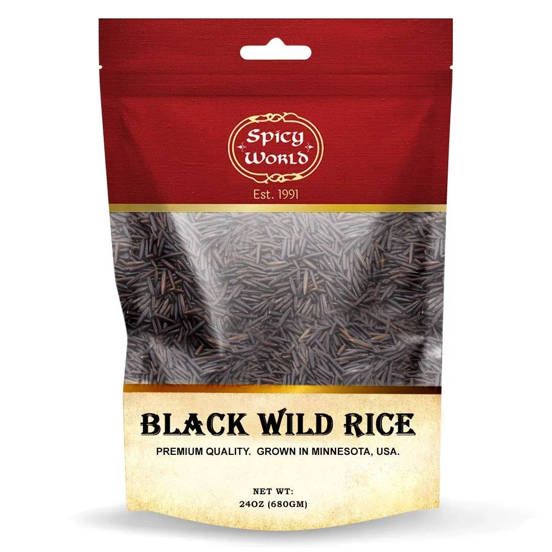 NEW-Premium Minnesota Grown Black Wild Rice 24oz Bag (1.5LB) Quality, All Natura