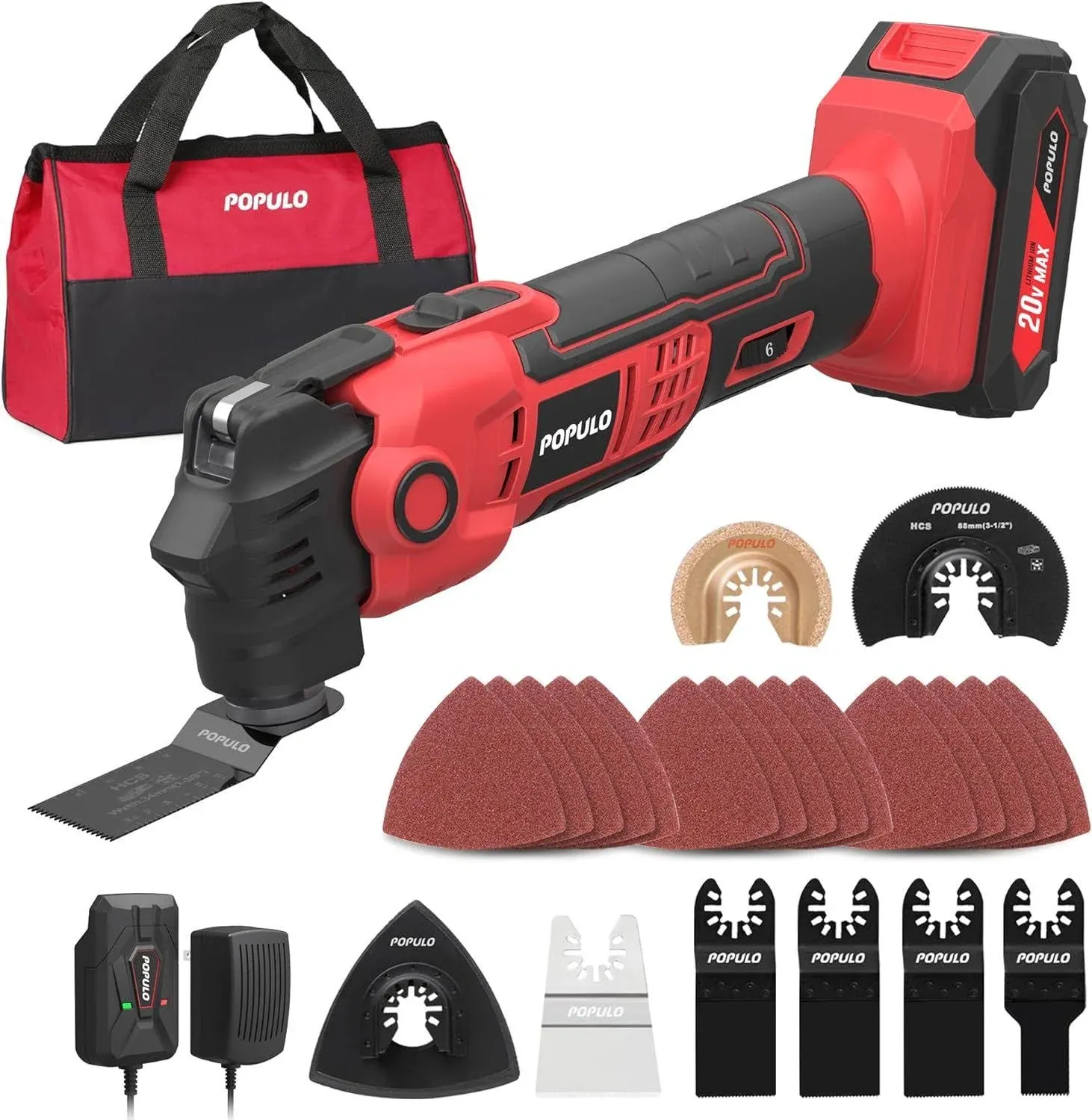 Populo 20V Cordless Oscillating Tool Kits, 22000 OPM Variable Speed, 4.5 ...