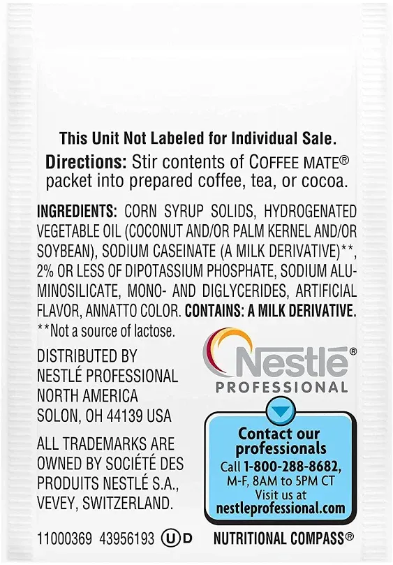 Coffee mate Original 3 Gram Single Serve Powdered Creamer Packets (Pack of 100) with By The Cup Sugar Packets