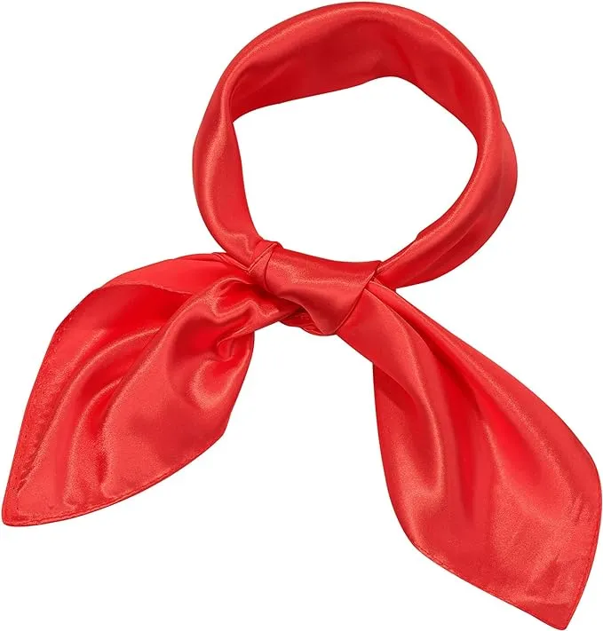 SATINIOR Chiffon Scarf Square Neck Scarf Handkerchief Retro Satin Ribbon Scarf for Women Girls, Red, 23.6 x 23.6 Inches