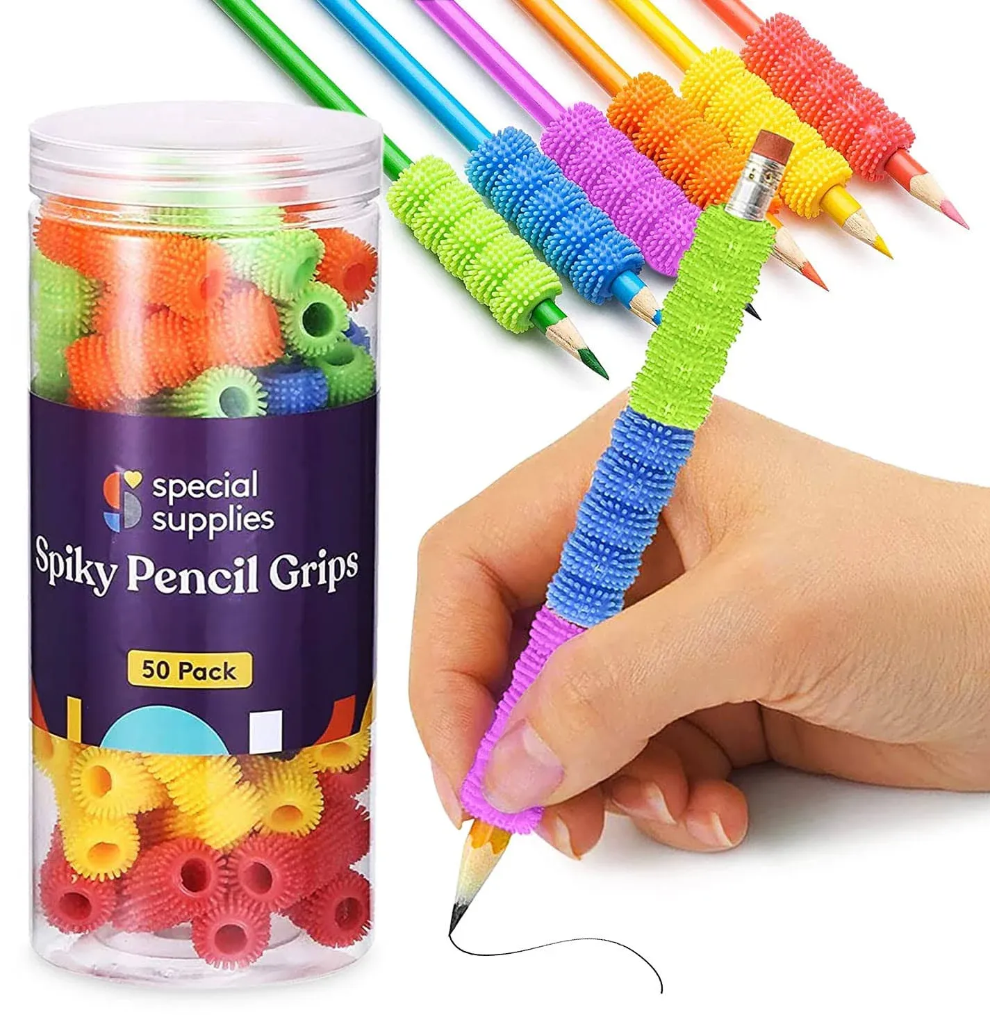 Spiky Pencil Grips for Kids and Adults - 50 Pack