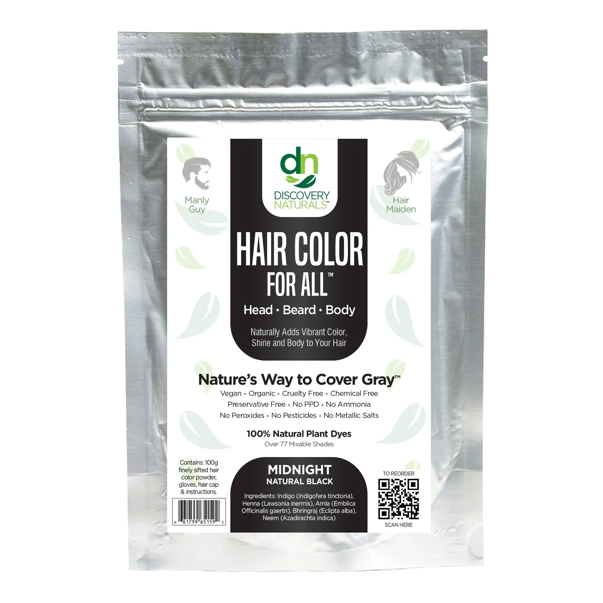 Natural Henna Hair Dye for All Hair Types - Men & Women I 100% Natural & Chemical-Free Pure Hair & Beard Color, Midnight Natural Black