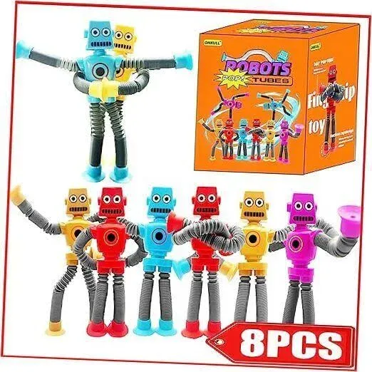 Pop Tubes, Telescopic Suction Cup Robot Toys, Robot Pop Tubes, Fidget Tubes, Sensory Toys Pack, Shape Changing Telescopic Tube Imaginative Play Stimulating Creative Learning Fidget Toys for Girls Boys