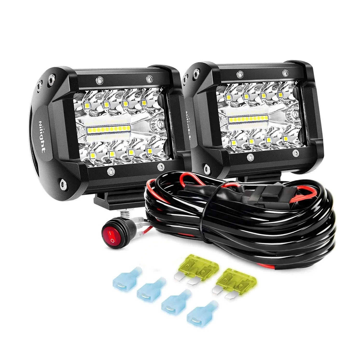 Nilight LED Light Bar 2PCS 60W 4Inch Triple Row Spot Flood Combo Lights w/Wiring Kit for Fog Light Driving Light Work Light on Off-Road Truck SUV ATV UTV, 2 Years Warranty