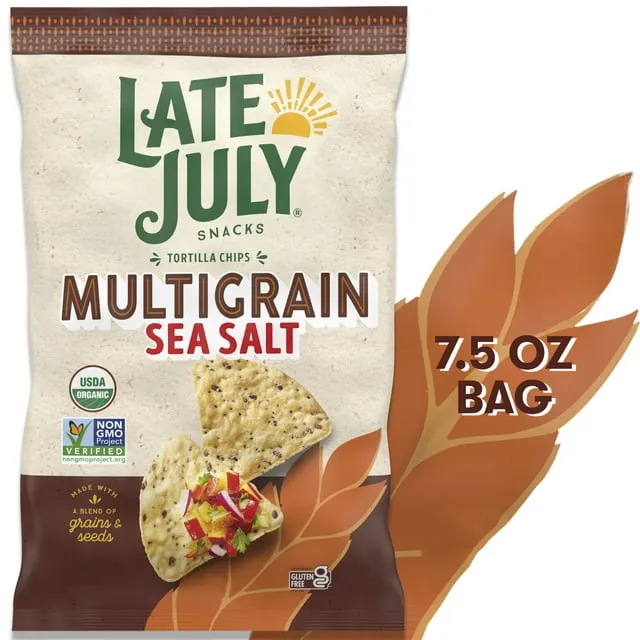 Late July Snacks Multigrain Organic Tortilla Chips with Sea Salt, 7.5 oz Bag