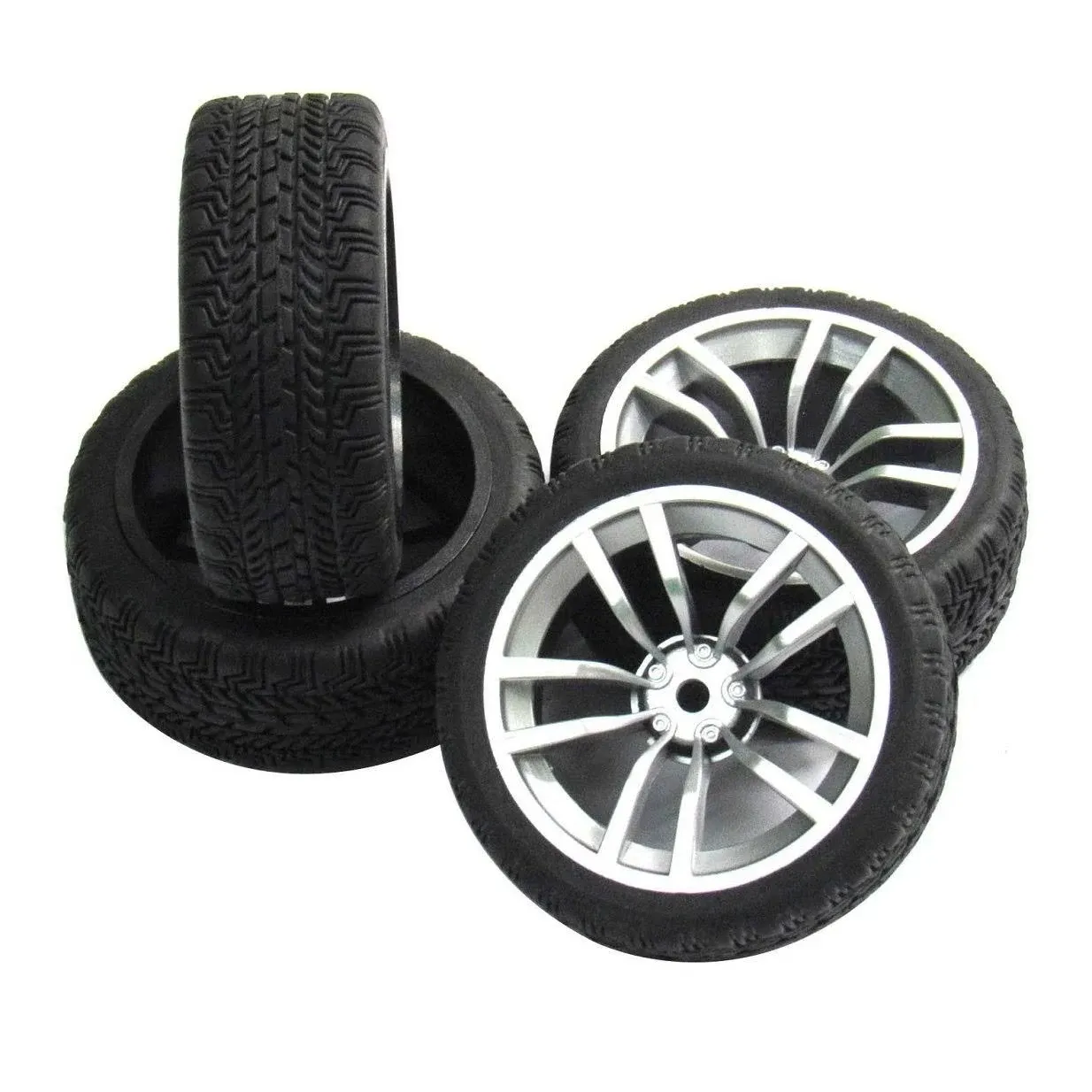 12mm Hex Wheel Rims & Rubber Tires for 1/10 RC On-Road Touring Flat Racing