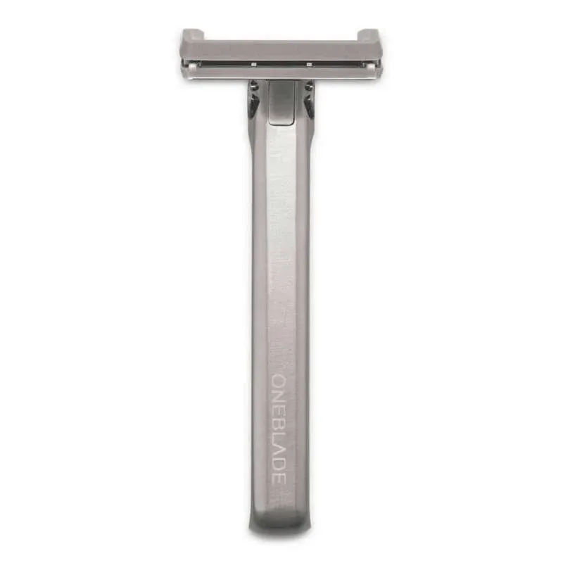 OneBlade Genesis Single Blade Safety Razor for Thick Coarse Hair - Stainless Steel Pivoting Head, Stand & 10 Japanese Feather FHS Refills