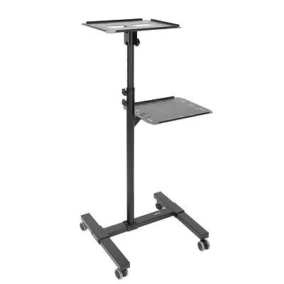 Mount-It! Mobile Projector and Laptop Stand (2 Shelves), Rolling Cart with Ventilated Tray, Heavy Duty, Height Adjustable Laptop and Projector Presentation Trolley, Black