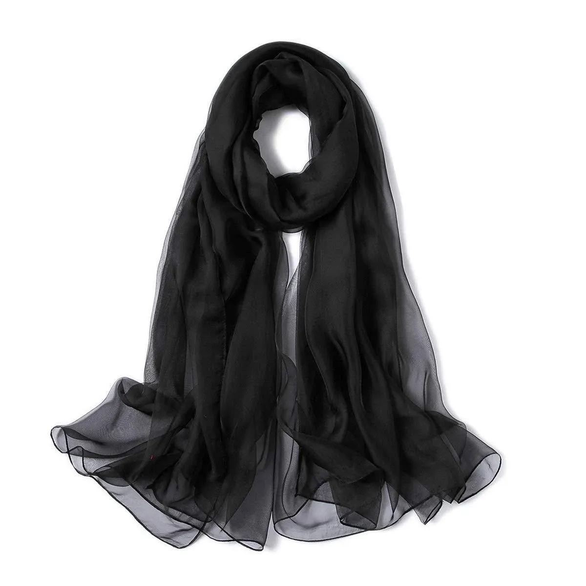 SOLID Color Polyester Scarf Fashion / Black