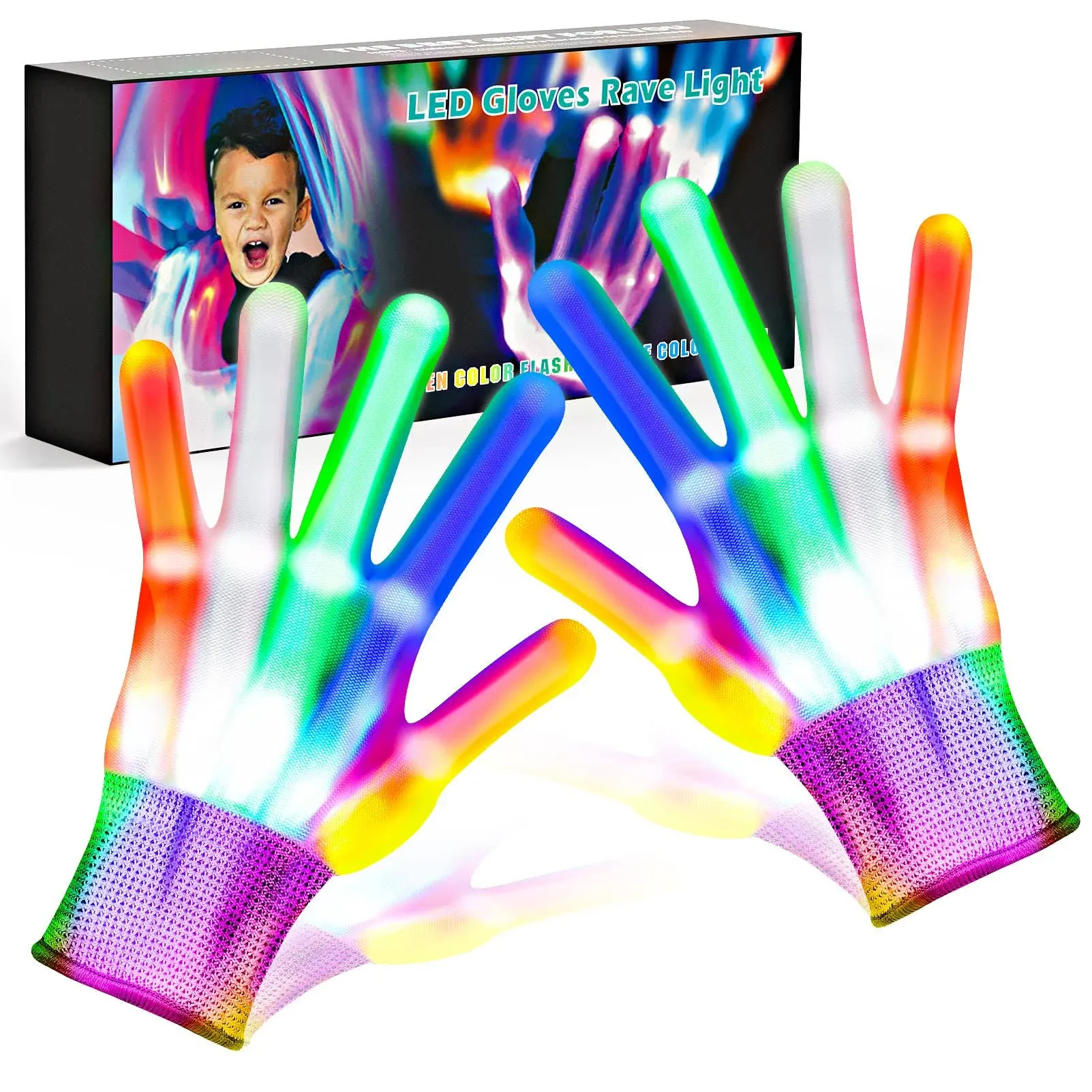 Cool Toys LED Gloves with 6 Flashing Mode Stocking Stuffers for Halloween Chr...