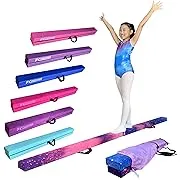 8FT Folding Balance Beam -Gymnastics Floor Beam -Gymnastics Equipment for Kids,Wood core- Anti-Slip Bottom and Carrying Bag for Home