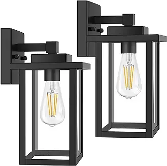 WIHTU Outdoor Sconce Lights, Porch Light Fixtures Wall Mount, Waterproof Exterior Wall Lights for House, Wall Lamp, Black Wall Lantern with Clear Glass, Outside Lights for Garage, Doorway, 2 Pack