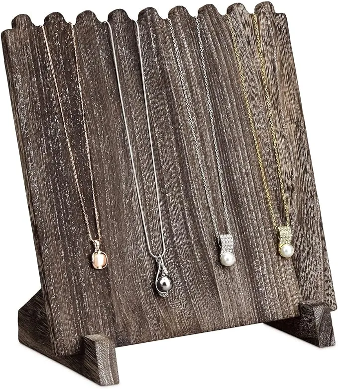 Wooden Plank Necklace Jewelry Display Stand for 8 Necklaces - Brown