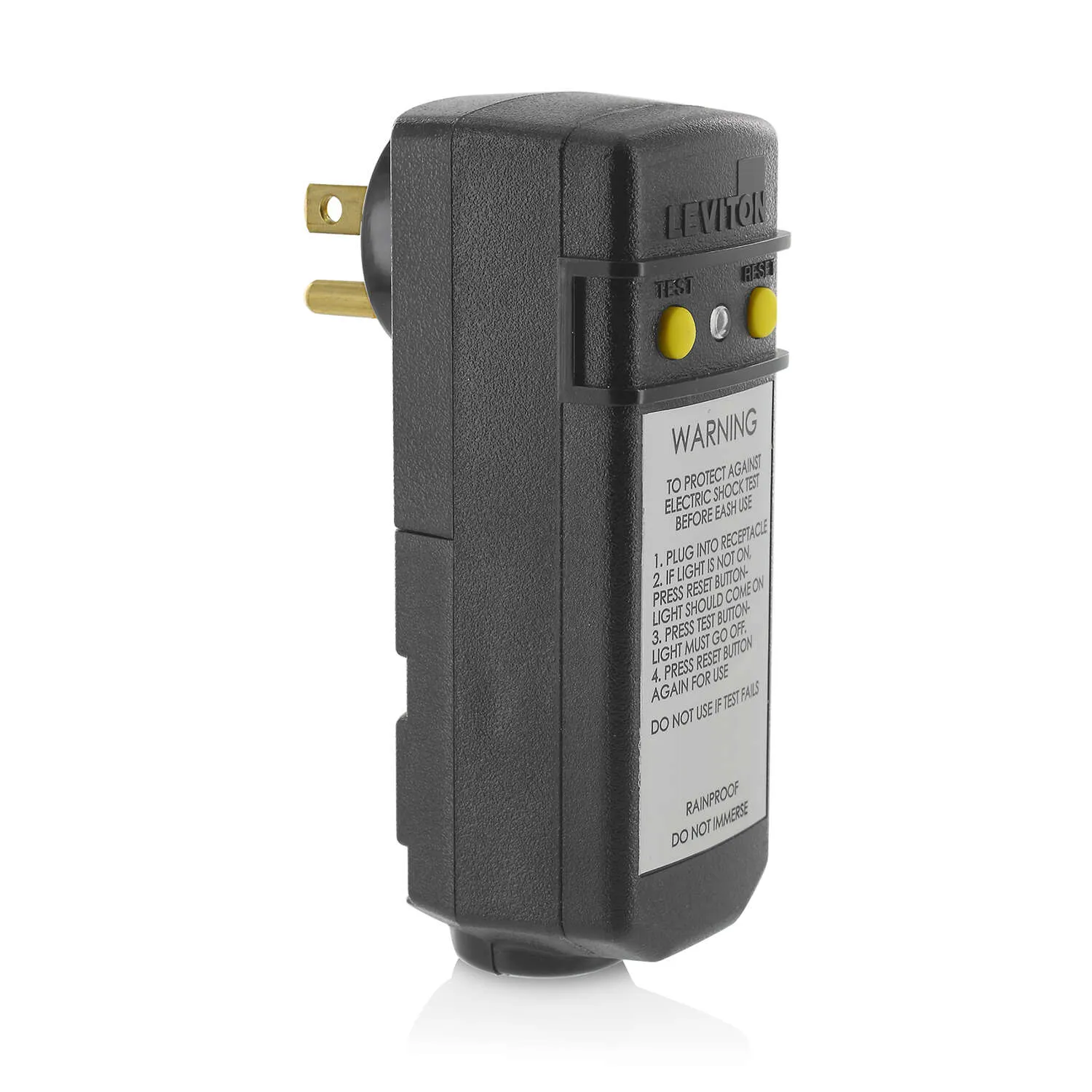 Leviton 16693 15-Amp, 120-Volt, Grounded, Compact Automatic Reset Right Angle GFCI, RoHS Compliant, Black 