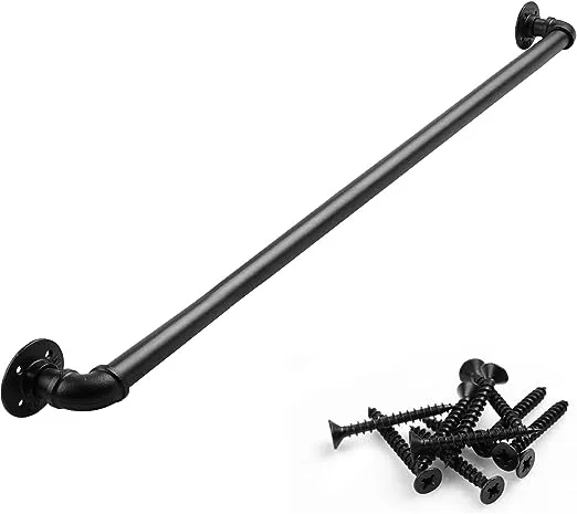 Rectoo Pipe Stair Handrail, 3 Ft Metal Staircase Handrail, Black Galvanized Industrial Iron Hand Rail for Indoor & Outdoor Wall Mount Support, Wall Hand Railing,Safety Handle, Steps Baluster(HR01)