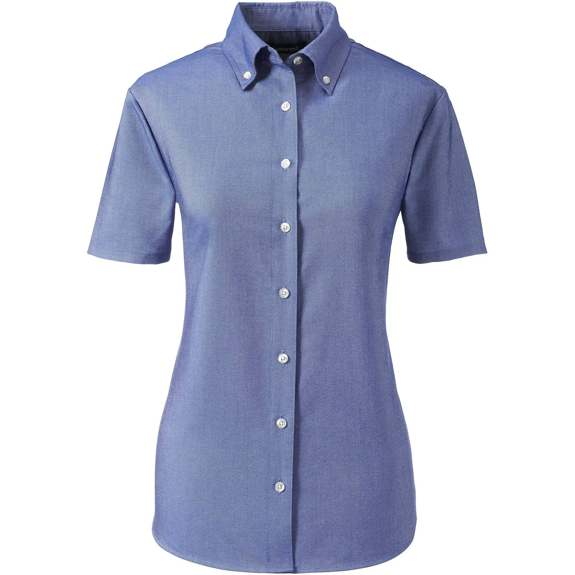 Lands' End Women's Short Sleeve Oxford Dress Shirt 16 Blue