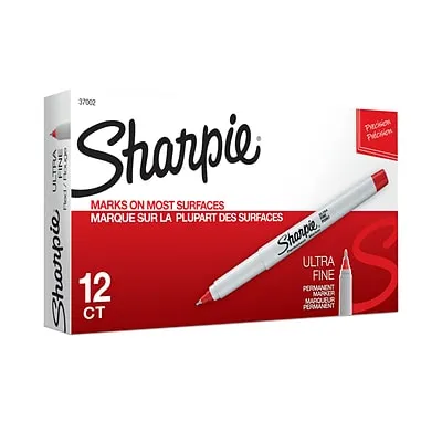 Sharpie 37002 Permanent Markers, Ultra Fine Point, Red, 12 Count 12-Count Ultra-Fine