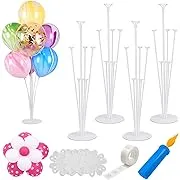 4 Sets of Balloon Table Stand Kit (7 Sticks 7 Cups 1 Base), Reusable Clear Balloon Centerpiece Stand Table Desktop Holder with 1 Pump for Birthday Wedding Party Festival Event Decorations