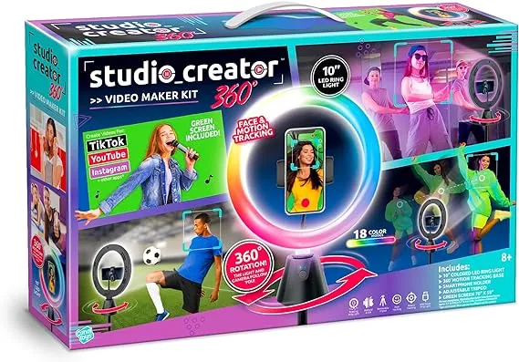 Canal Toys Studio Creator 360 Video Maker Kit, Green Screen and Tripod, Face and Motion Tracker, 10" Light Ring, Multi Colored