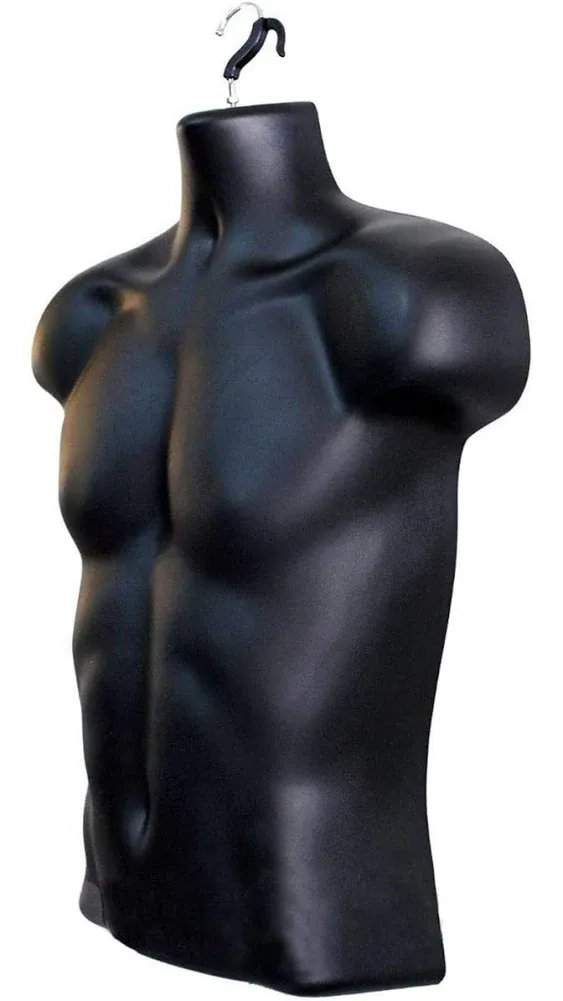 DisplayTown male Mannequin Torso with Stand Dress Form Tshirt Display Countertop Hollow Back Body S-M Clothing Sizes Black